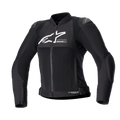 Alpinestars Stella SMX Air Jacket para mujer, chaqueta de moto negra en textil y malla, logotipo blanco en el pecho, cremallera frontal, cuello alto, deslizadores externos en los hombros, construcción de malla transpirable, diseño deportivo para el verano
