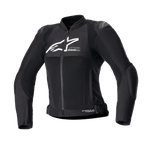 Alpinestars Stella SMX Air Jacket para mujer, chaqueta de moto negra en textil y malla, logotipo blanco en el pecho, cremallera frontal, cuello alto, deslizadores externos en los hombros, construcción de malla transpirable, diseño deportivo para el verano