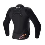 Alpinestars Women Stella SMX Air Jacket, Back view, Black with mesh panels, featuring 'Tech-Air Ready' logo on upper back and pink to orange gradient star logo at the bottom, protective street sport motorcycle jacket