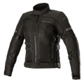 Alpinestars Stella Crosshill WP Air Jacket, chaqueta de moto para mujer, negra, con grandes paneles de malla técnica para el flujo de aire, correas de ajuste de volumen en mangas y torso, cuello alto con cremallera frontal, diseño touring elegante con logotipos sutiles