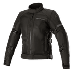 Alpinestars Stella Crosshill WP Air Jacket, chaqueta de moto para mujer, negra, con grandes paneles de malla técnica para el flujo de aire, correas de ajuste de volumen en mangas y torso, cuello alto con cremallera frontal, diseño touring elegante con logotipos sutiles