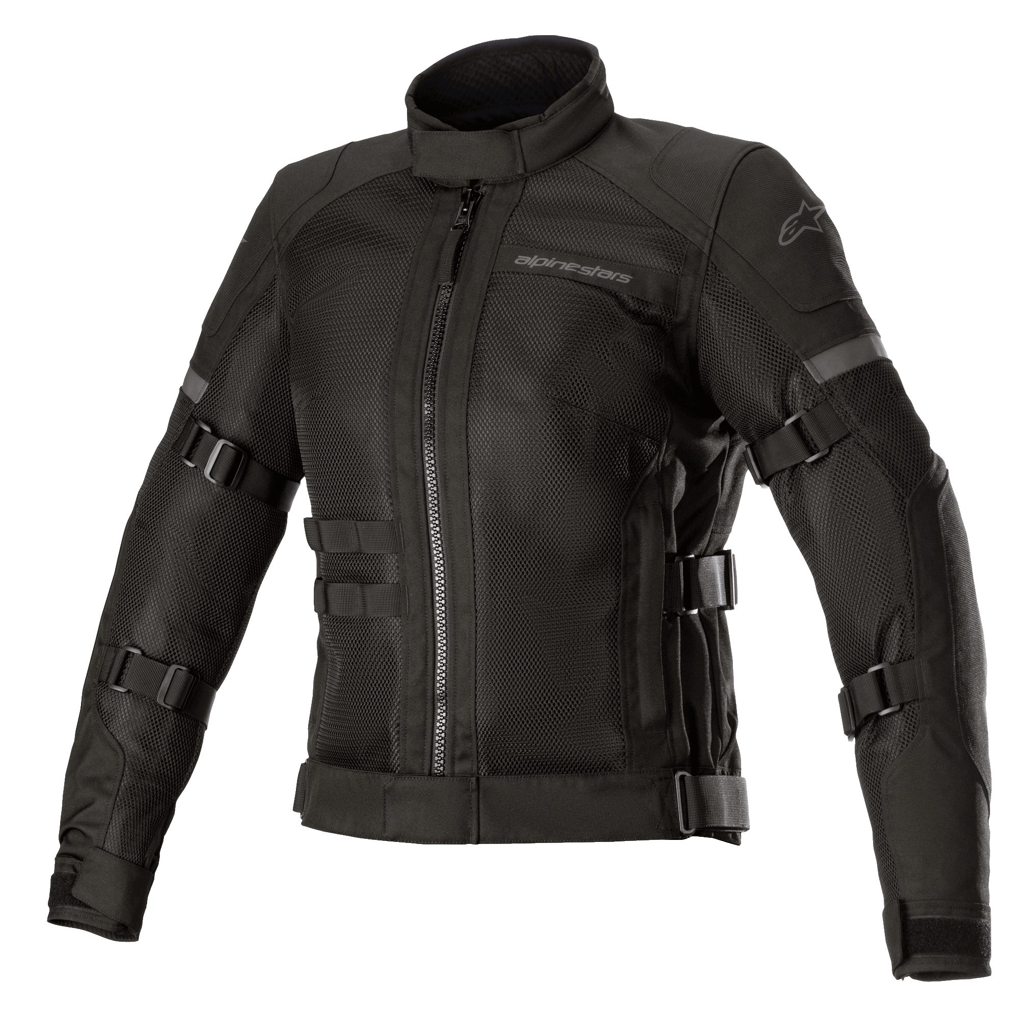 Alpinestars Stella Crosshill WP Air Jacket, chaqueta de moto para mujer, negra, con grandes paneles de malla técnica para el flujo de aire, correas de ajuste de volumen en mangas y torso, cuello alto con cremallera frontal, diseño touring elegante con logotipos sutiles