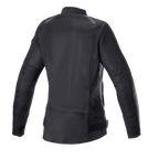 Alpinestars Eloise V2 Women's Air Jacket, chaqueta de moto para mujer en color negro, vista trasera de estilo bomber, amplios paneles de malla para ventilación, perfil trasero alargado, construcción duradera en tejido de poliéster 600D y malla