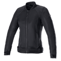 Alpinestars Eloise V2 Women's Air Jacket, chaqueta de moto negra, construcción íntegramente en textil y malla negra, con cremallera frontal, cuello alto y correas ajustables en la cintura, diseño estilizado para conducción urbana