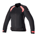 Alpinestars Eloise V2 Women's Air Jacket, chaqueta de moto textil de estilo bomber para mujer, negra y rosa Diva, con paneles de malla para ventilación, cremallera frontal, correas de cintura ajustables y un ajuste ergonómico.