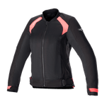 Alpinestars Eloise V2 Women's Air Jacket, chaqueta de moto textil de estilo bomber para mujer, negra y rosa Diva, con paneles de malla para ventilación, cremallera frontal, correas de cintura ajustables y un ajuste ergonómico.