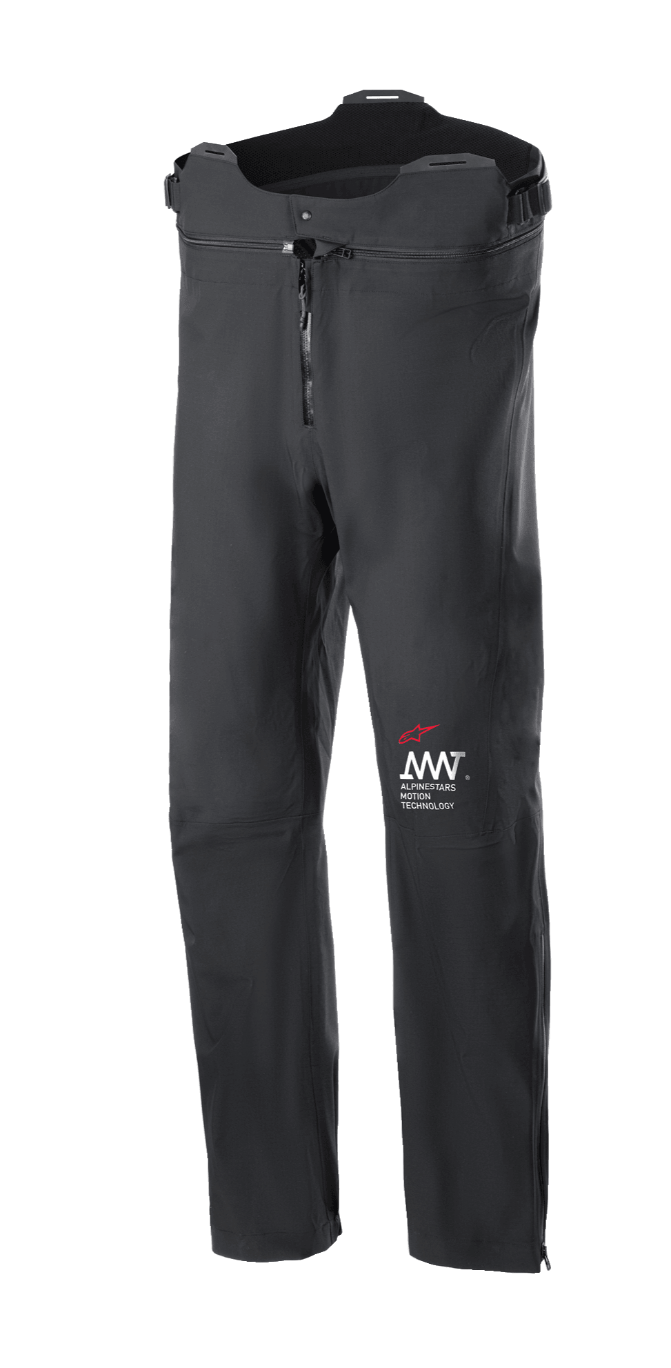 Alpinestars AMT Storm Gear Drystar XF Pant, pantalones de moto touring negros, impermeables y transpirables, cremallera frontal, cintura ajustable con corte más alto en la parte trasera, construcción duradera con logo AMT en rojo y blanco