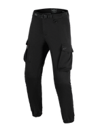 Alpinestars Flex-AST Cargo Pants, pantalones de moto, negros, con grandes bolsillos cargo, cinturón integrado con hebilla, detalle de anilla en D, puños elásticos y corte ahusado para conducción urbana en motocicleta