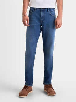 Alpinestars Flex-AST 7 Denim Pants, men's urban motorcycle riding jeans in light blue, front view worn by a model showcasing single-layer AA-rated stretch denim construction and everyday styling