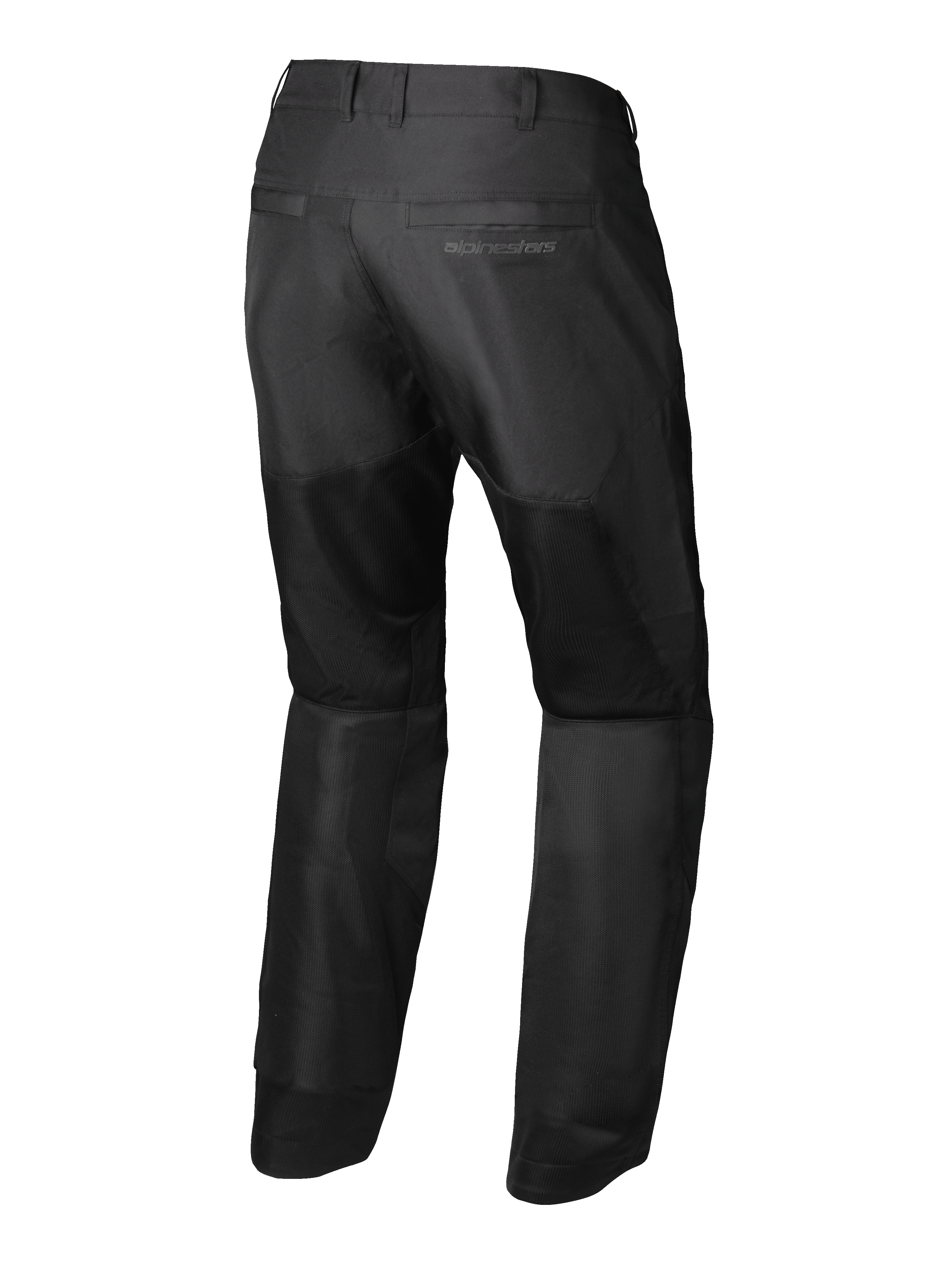 Alpinestars Pantalones C-1 Air, pantalones de moto urbanos para hombre en negro, vista trasera que muestra paneles de ventilación de malla técnica y certificación CE Clase A