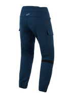 Pantalones de montar Alpinestars Juggernaut V2, Night Navy, vista trasera con bolsillos tipo cargo, correas de ajuste de volumen en la rodilla y puños elásticos con cremalleras, pantalones de motociclismo urbanos de tejido técnico