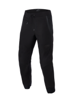 Pantalones Alpinestars Aeroshell Airflow, negros, pantalones ligeros de motociclismo para deporte y turismo, con amplios paneles de malla para ventilación, cintura elástica con cordón, piernas precurvadas y un sutil logotipo tonal en el muslo.