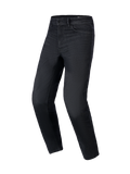 Alpinestars Flex-AST 5 Denim Pants, pantalones vaqueros de moto, negro lavado, corte cónico regular, diseño de cinco bolsillos con trabillas para cinturón, tejido denim elástico, equipamiento protector urbano para moto