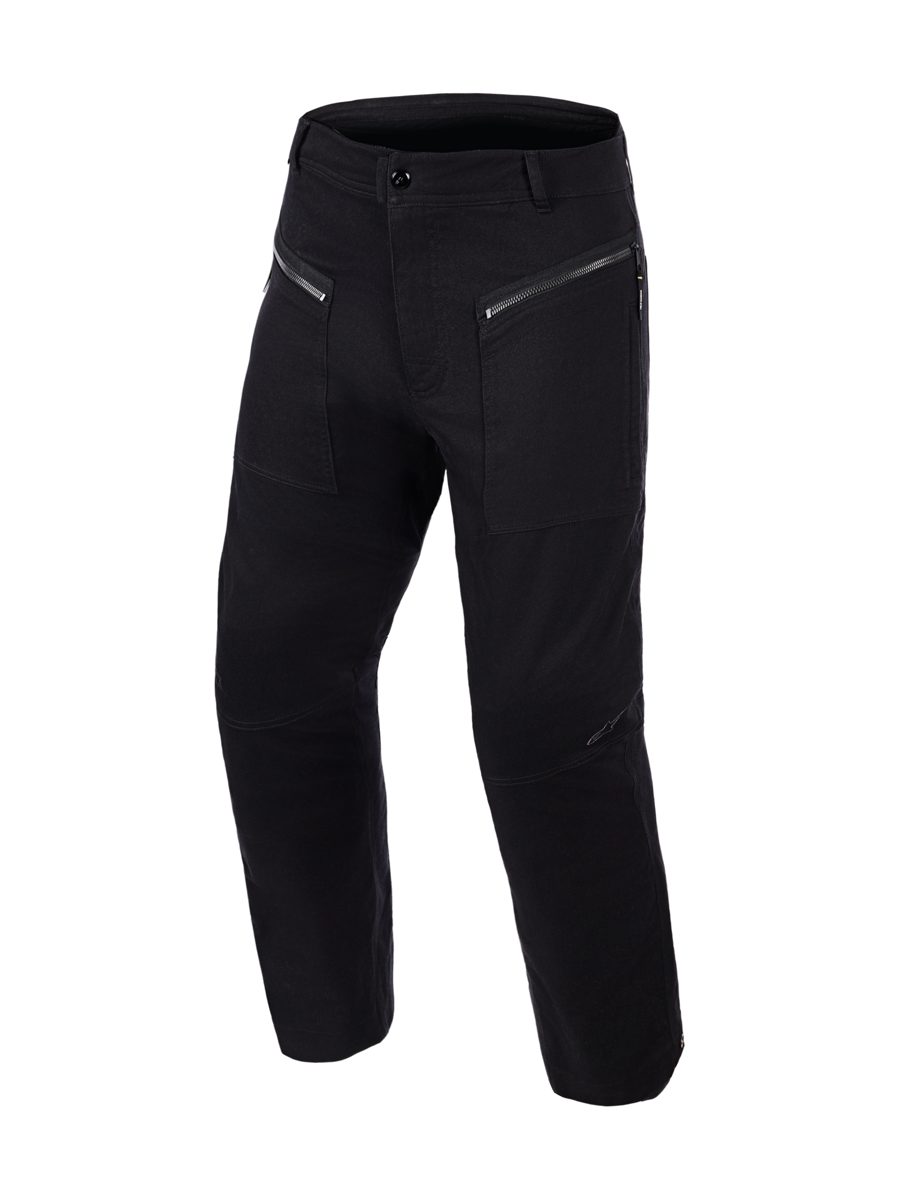 Pantalones Alpinestars Flex-AST Canvas Cortos, pantalones de moto urbanos, color negro, con bolsillos delanteros con cremallera de doble acceso, confección en lona inspirada en ropa de trabajo y paneles de las rodillas preformados, diseño utilitario limpio para protección y confort al conducir