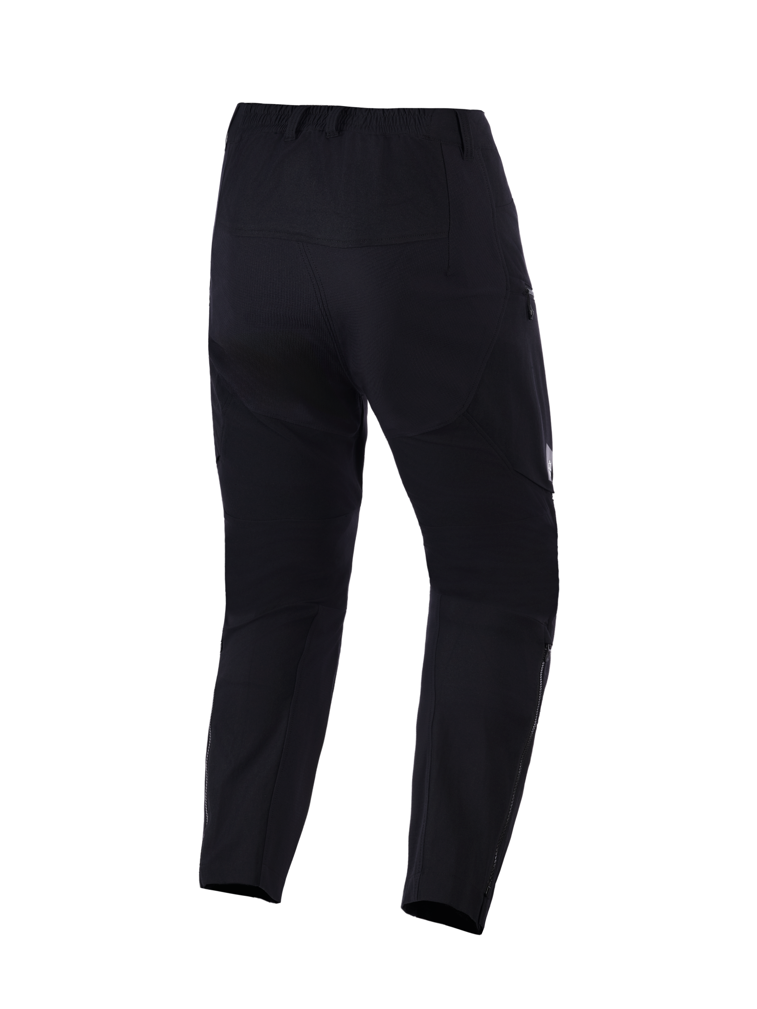 Alpinestars Explore AST Pants Short, pantalones de aventura para moto, negros, vista trasera que muestra la construcción ripstop, dobladillos de las piernas con cremallera y ajuste ergonómico para la conducción en climas cálidos