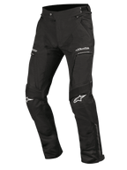 Alpinestars Ramjet Air Pants, pantalones de moto, negros, con paneles de ventilación de malla, inserciones de acordeón extensible en las rodillas, logotipos blancos en los muslos y las rodillas, bolsillos con cremallera y construcción textil duradera de múltiples paneles para touring de carretera