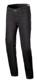 Alpinestars Cult-8 Stretch Denim Pants, pantalones vaqueros para moto, negro, ajuste regular holgado con pernera recta, diseño de cinco bolsillos, tejido elástico monocapa con costuras tonales, estilo urbano casual
