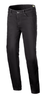 Alpinestars Cult-8 Stretch Denim Pants, pantalones vaqueros para moto, negro, ajuste regular holgado con pernera recta, diseño de cinco bolsillos, tejido elástico monocapa con costuras tonales, estilo urbano casual