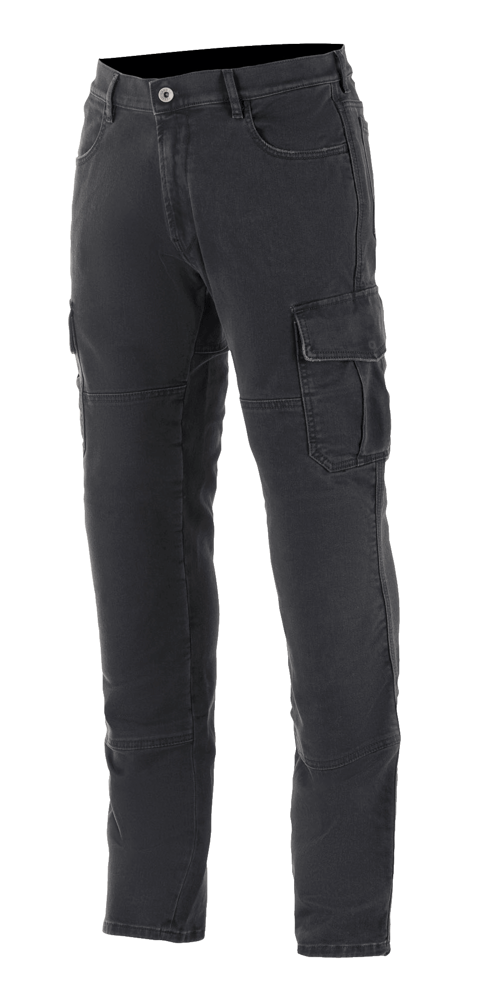 Alpinestars Barton Riding Cargo Pants, pantalones de moto para conducción urbana, negro Rinse Plus, con bolsillos cargo con solapa, trabillas para cinturón y pernera ahusada, aspecto denim informal lavado a la piedra con construcción textil duradera