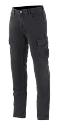 Alpinestars Barton Riding Cargo Pants, pantalones de moto para conducción urbana, negro Rinse Plus, con bolsillos cargo con solapa, trabillas para cinturón y pernera ahusada, aspecto denim informal lavado a la piedra con construcción textil duradera