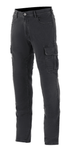 Alpinestars Barton Riding Cargo Pants, pantalones de moto para conducción urbana, negro Rinse Plus, con bolsillos cargo con solapa, trabillas para cinturón y pernera ahusada, aspecto denim informal lavado a la piedra con construcción textil duradera
