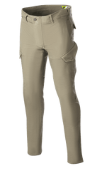 Alpinestars Caliber Slim Fit Tech Riding Pants, pantalones de moto, verde militar, silueta de ajuste delgado con bolsillos cargo estilo combate, tejido de denim Cordura elástico, pasadores para cinturón y diseño funcional para conducción urbana y en carretera