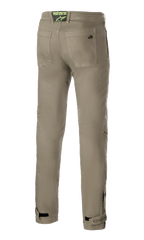 Alpinestars Stratos Regular Fit Tech Riding Pants, Military Green, back view featuring two rear pockets and a neon green logo patch on the waistband, tapered legs with adjustable ankle straps, casual street-style motorcycle pants