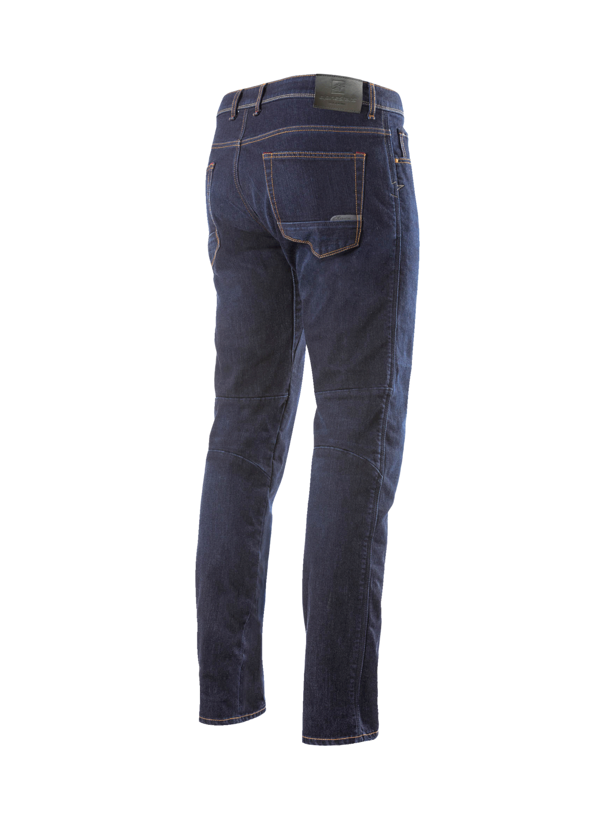 Alpinestars Radium Denim Pants, pantalones de moto para hombre en azul oscuro, denim de Cordura elástico, corte regular, vista trasera.