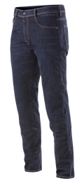 Alpinestars Radium Denim Pants, Motorcycle Jeans, Rinse Plus Blue with orange stitching, regular fit, five-pocket design, stretch Cordura denim with discreet knee armor