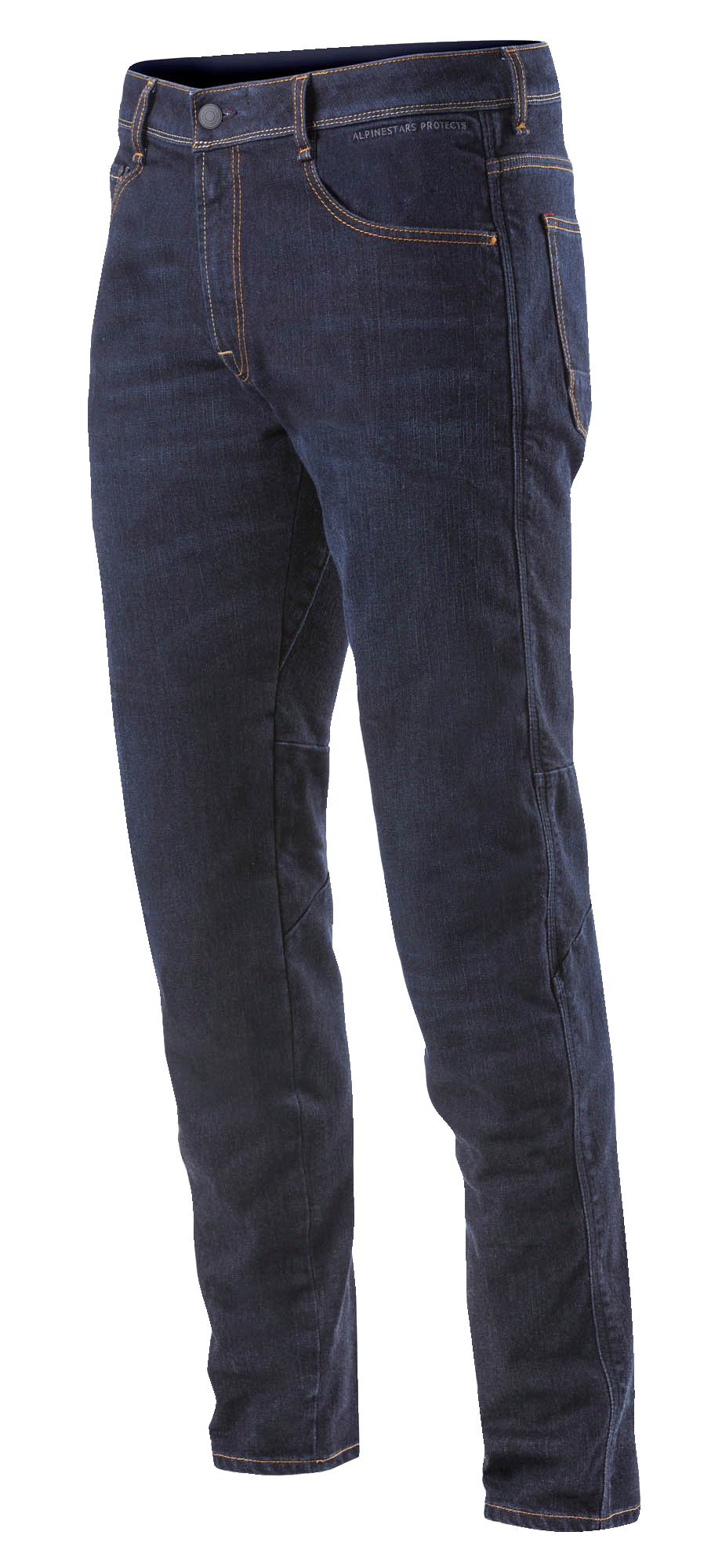 Alpinestars Radium Denim Pants, pantalones de moto de hombre, azul con costuras naranjas, denim de Cordura, corte regular
