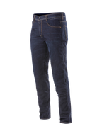 Alpinestars Radium Denim Pants, men's motorcycle riding jeans in dark blue, featuring stretch Cordura and Bio-Flex armor.