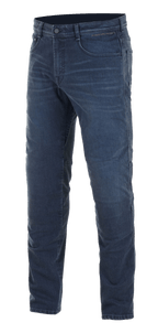 Alpinestars Radium Denim Pants AND Radium Plus Denim Pants, Men's Urban Motorcycle Riding Jeans, Dark Blue, constructed with abrasion-resistant Cordura stretch denim and discreet Bio-Flex knee armor for road protection.