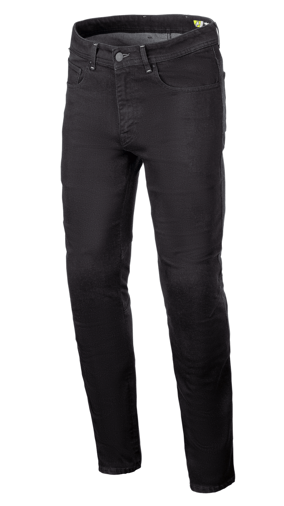 Alpinestars Radium V2 Denim Pants, pantalones vaqueros para moto, Black Rinse, con pernera cónica regular, diseño de cinco bolsillos, trabillas para cinturón, cierre de botón y cremallera, tejido vaquero oscuro