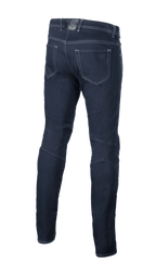 Pantalones Alpinestars Radium V2 Denim, vaqueros urbanos para moto, Rinse Blue, vista trasera con diseño de cinco bolsillos, pernera cónica y material de denim oscuro con costuras en contraste