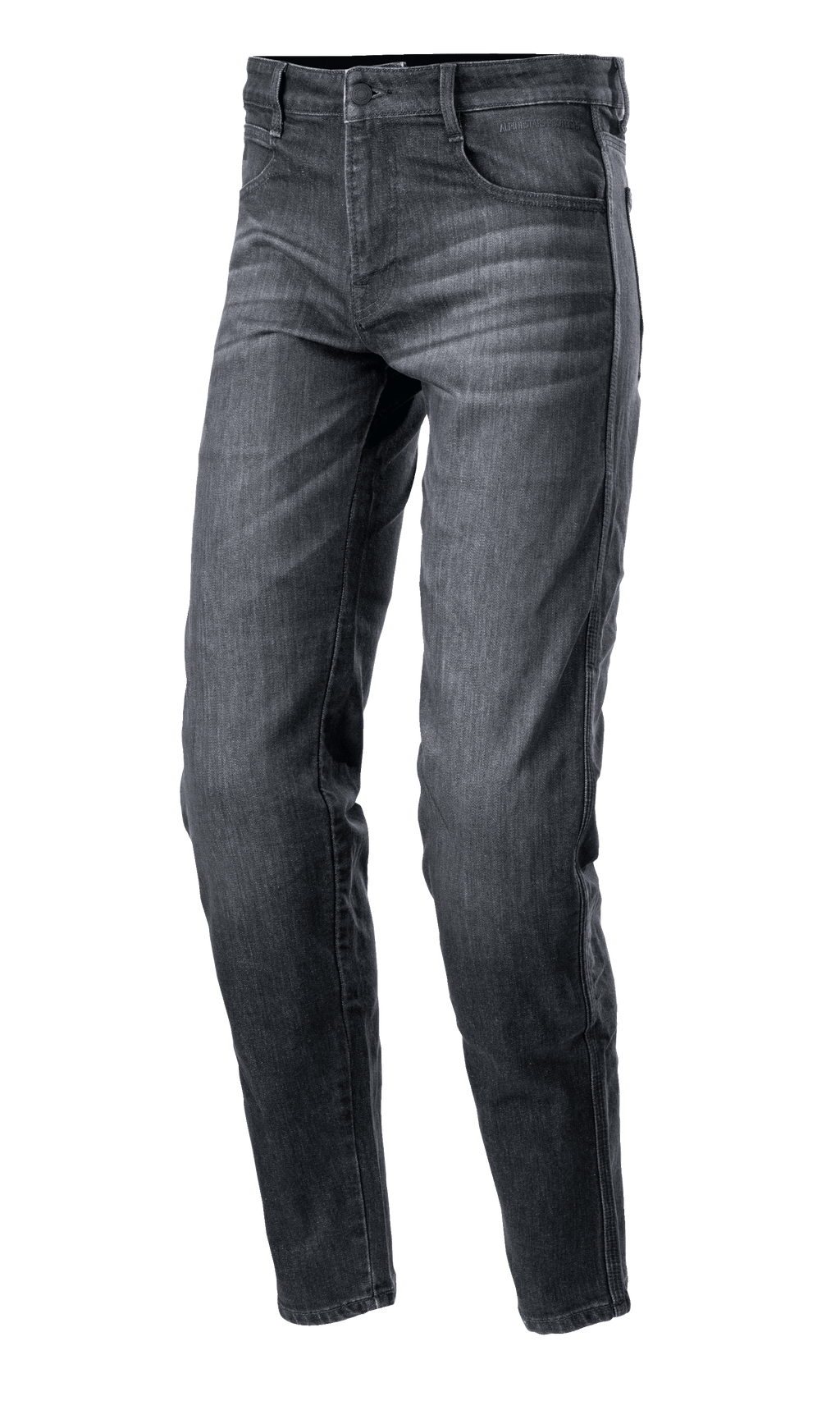 Alpinestars Sektor Regular Fit Denim Pants, pantalones vaqueros de moto en negro lavado, corte cónico casual, diseño de cinco bolsillos con trabillas para cinturón, textura de mezclilla desgastada con costuras reforzadas, ropa técnica para conducción urbana