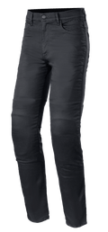 Alpinestars Cerium Tech Stretch Riding Denim, pantalones vaqueros de moto en color Black Rinse, corte slim con cierre de botón, diseño de cinco bolsillos con trabillas, tejido elástico duradero con costuras visibles