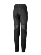 Alpinestars Stella Troop-Air Pants, pantalones de moto para mujer, negros, vista trasera con amplios paneles de ventilación de malla en la parte posterior de las piernas, confección textil y un pequeño logotipo blanco en la trabilla trasera.