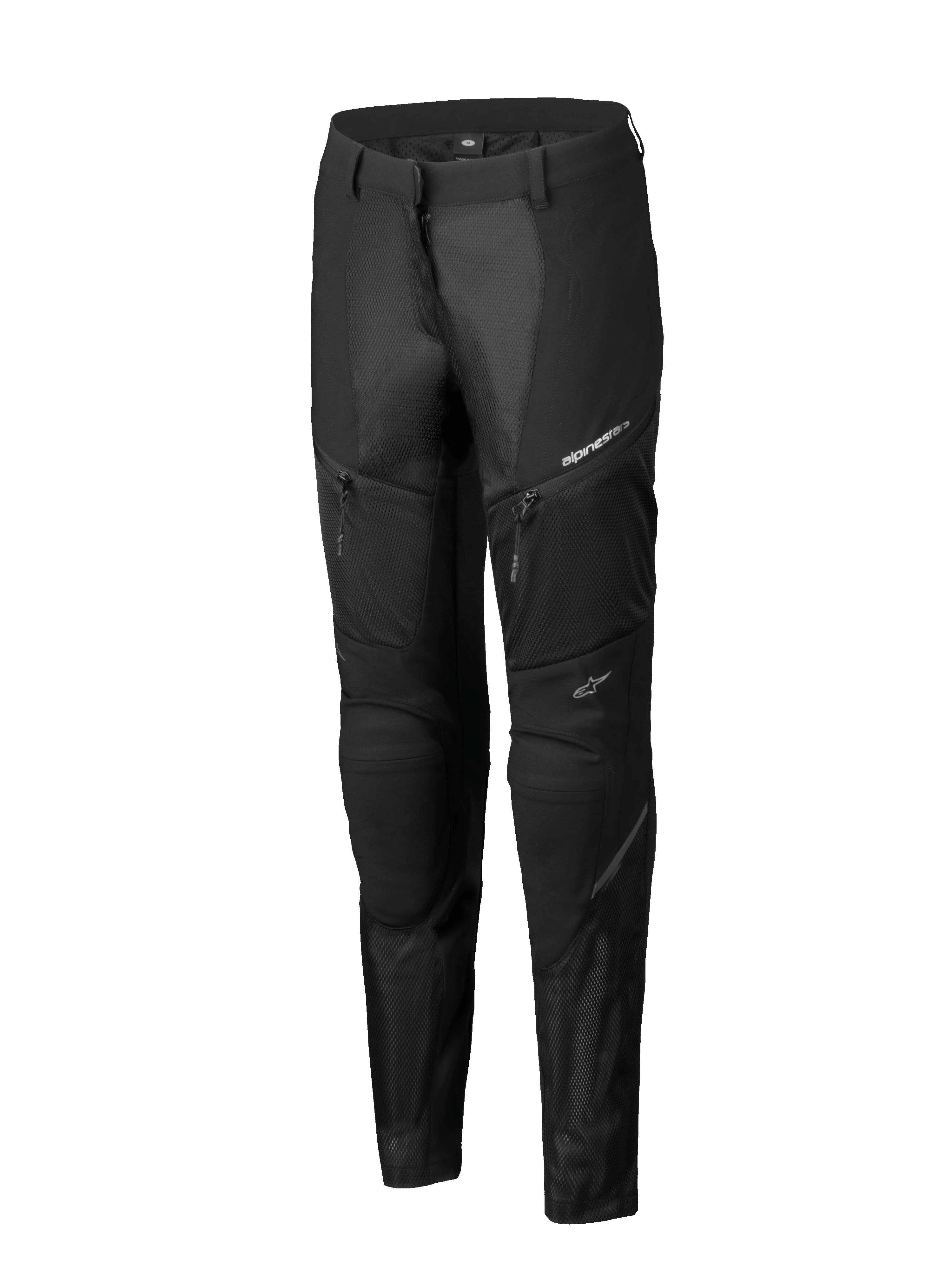 Pantalones Alpinestars Stella Troop-Air, pantalones de moto para mujer, negros, con amplios paneles de ventilación de malla, bolsillos con cremallera y diseño técnico de ajuste deportivo con logotipos blancos de Alpinestars