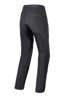Alpinestars Stella C-1 Air Pants para mujer, pantalones de moto negros, vista trasera, con grandes paneles de malla técnica en las piernas para el flujo de aire, diseño urbano elegante con marca sutil en el bolsillo trasero