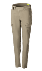 Alpinestars Caliber Women's Tech Riding Denim, pantalones de moto para mujer, verde militar, estilo cargo con bolsillos angulados, ajuste entallado, presillas para cinturón, cierre de botón y cremallera, tejido Cordura elástico resistente para conducción urbana
