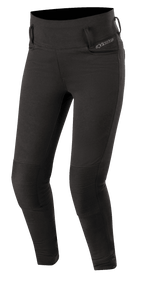 Alpinestars Banshee, mallas para mujer, negras, mallas de moto ajustadas con paneles de rodilla acanalados reforzados, presillas para cinturón y diseño de cintura alta, estilo deportivo y elegante para conducción urbana