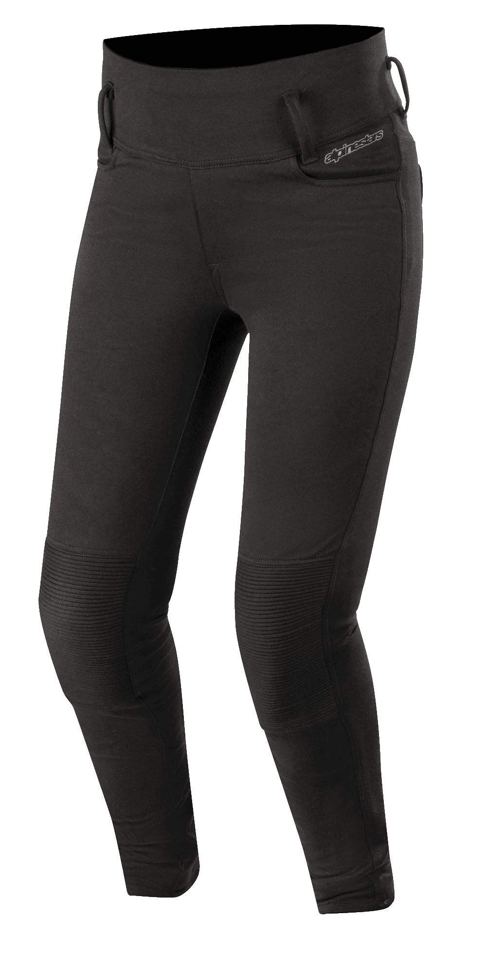 Alpinestars Banshee, mallas para mujer, negras, mallas de moto ajustadas con paneles de rodilla acanalados reforzados, presillas para cinturón y diseño de cintura alta, estilo deportivo y elegante para conducción urbana