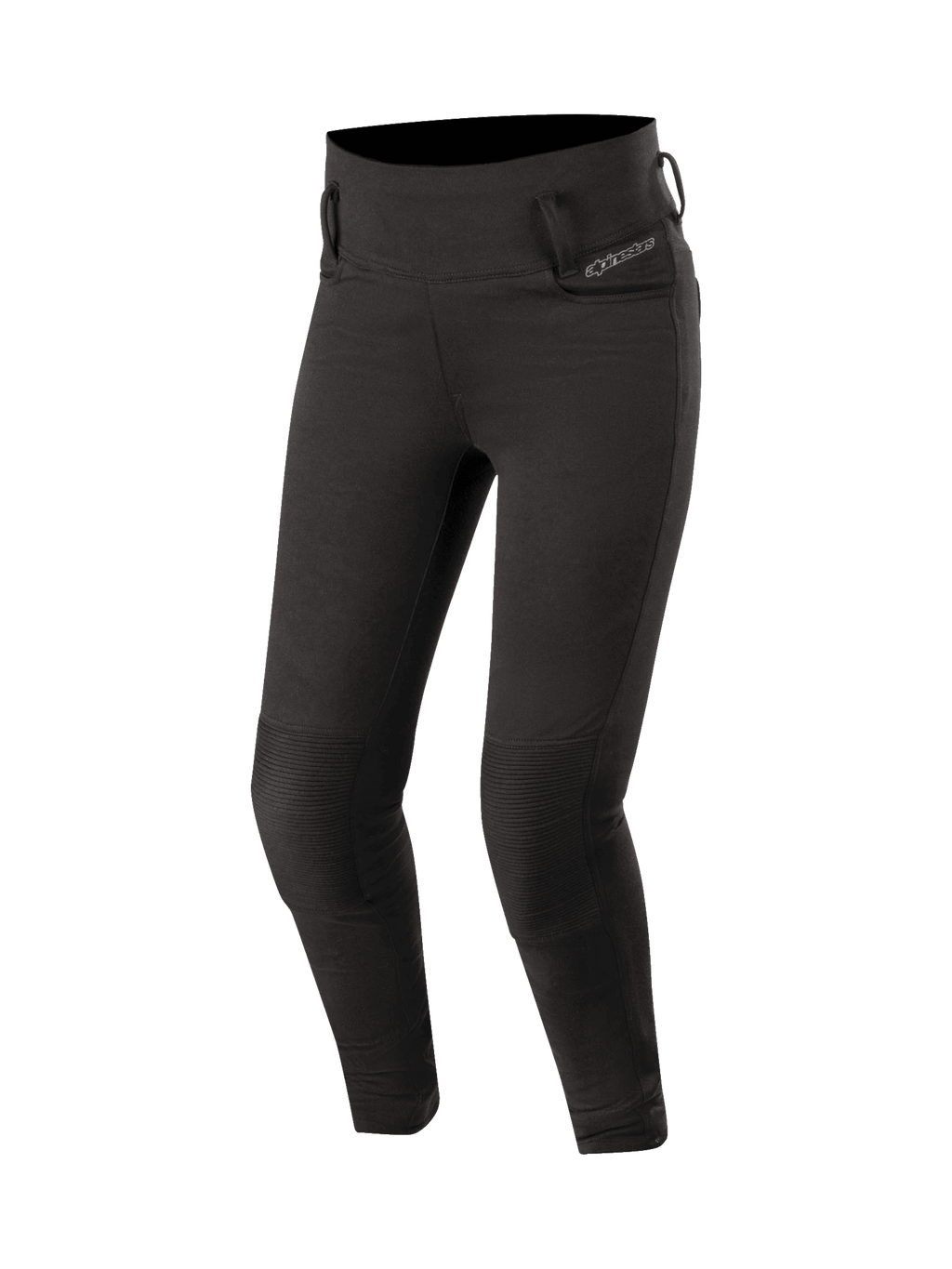 Alpinestars Banshee Women's Leggings in Black, urban motorcycle pants featuring CE-certified knee protection and stretch accordion panels.