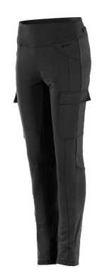 Alpinestars Women's Iria Leggings, leggings de moto negros para mujer, ajuste ceñido de cintura alta, con un bolsillo cargo lateral con cierre de solapa, logotipo discreto en la cadera y construcción textil duradera para conducción urbana