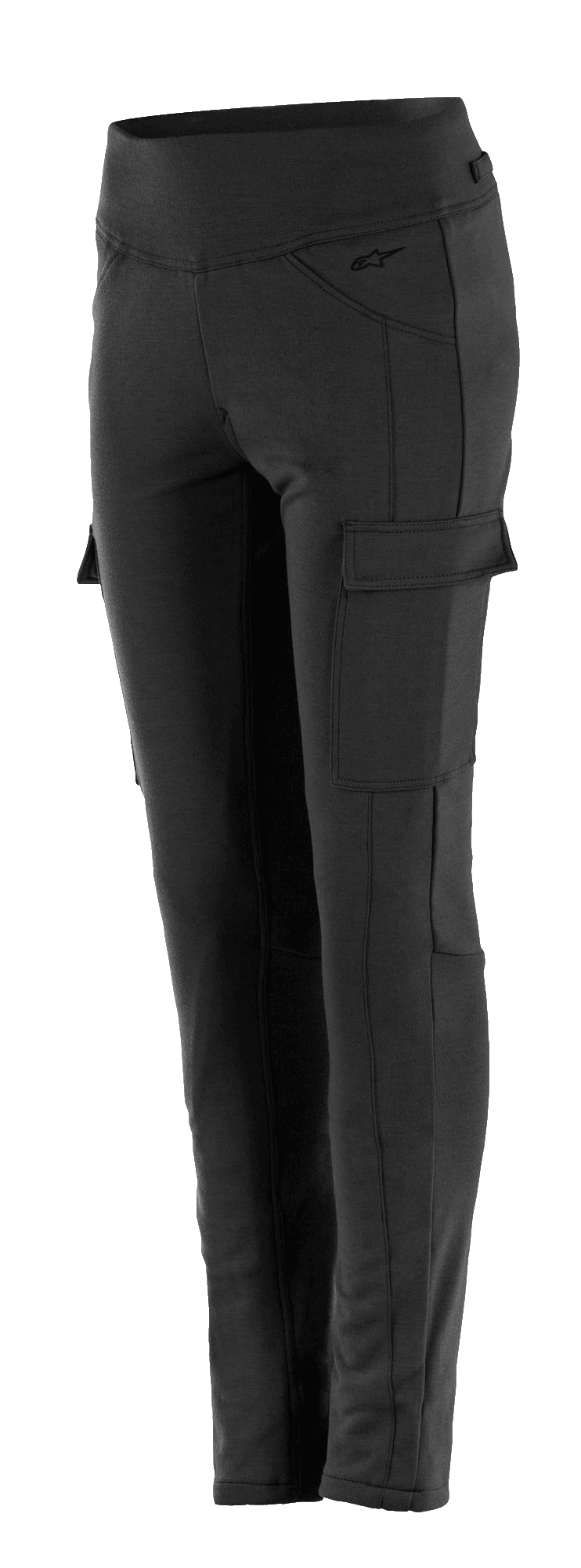 Alpinestars Women's Iria Leggings, leggings de moto negros para mujer, ajuste ceñido de cintura alta, con un bolsillo cargo lateral con cierre de solapa, logotipo discreto en la cadera y construcción textil duradera para conducción urbana