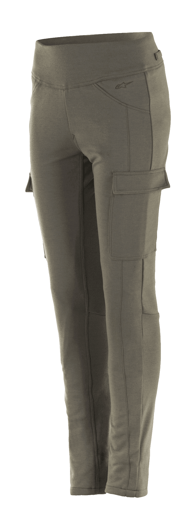 Alpinestars Women's Iria Leggings, leggings de motociclismo verde militar, ajuste ceñido con bolsillos cargo laterales, cintura elástica ancha, equipamiento de conducción urbana con perfil anatómico