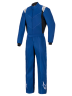 Mono Alpinestars Kart Indoor V2, azul, traje de karting de una sola pieza, cuenta con logotipos blancos de Alpinestars en los hombros y la parte inferior de las piernas, paneles laterales y puños negros, construcción duradera de sarga de polialgodón de una sola capa para carreras recreativas