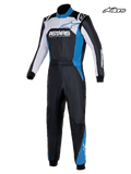 Alpinestars Traje Atom Graphic 4 - FIA, traje de carreras para hombre en negro, plata y azul, vista frontal que muestra la construcción aramídica de dos capas y la certificación FIA 8856-2018