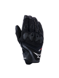 Alpinestars SP-R Pro Gloves, guantes de moto de carreras negros con logo de estrella blanco y texto pro en rojo, protección de nudillos de TPU dividida y paneles de dedos reforzados, confección en cuero y textil de primera calidad para conducción deportiva