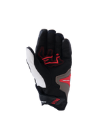Guantes Alpinestars SP-R Pro, vista de la palma, combinación de colores Walnut Mastic Black, con inserciones de agarre rojas sobre una base negra y blanca con detalles en color tostado, guantes deportivos de moto de puño corto con palma reforzada y diseño ergonómico.